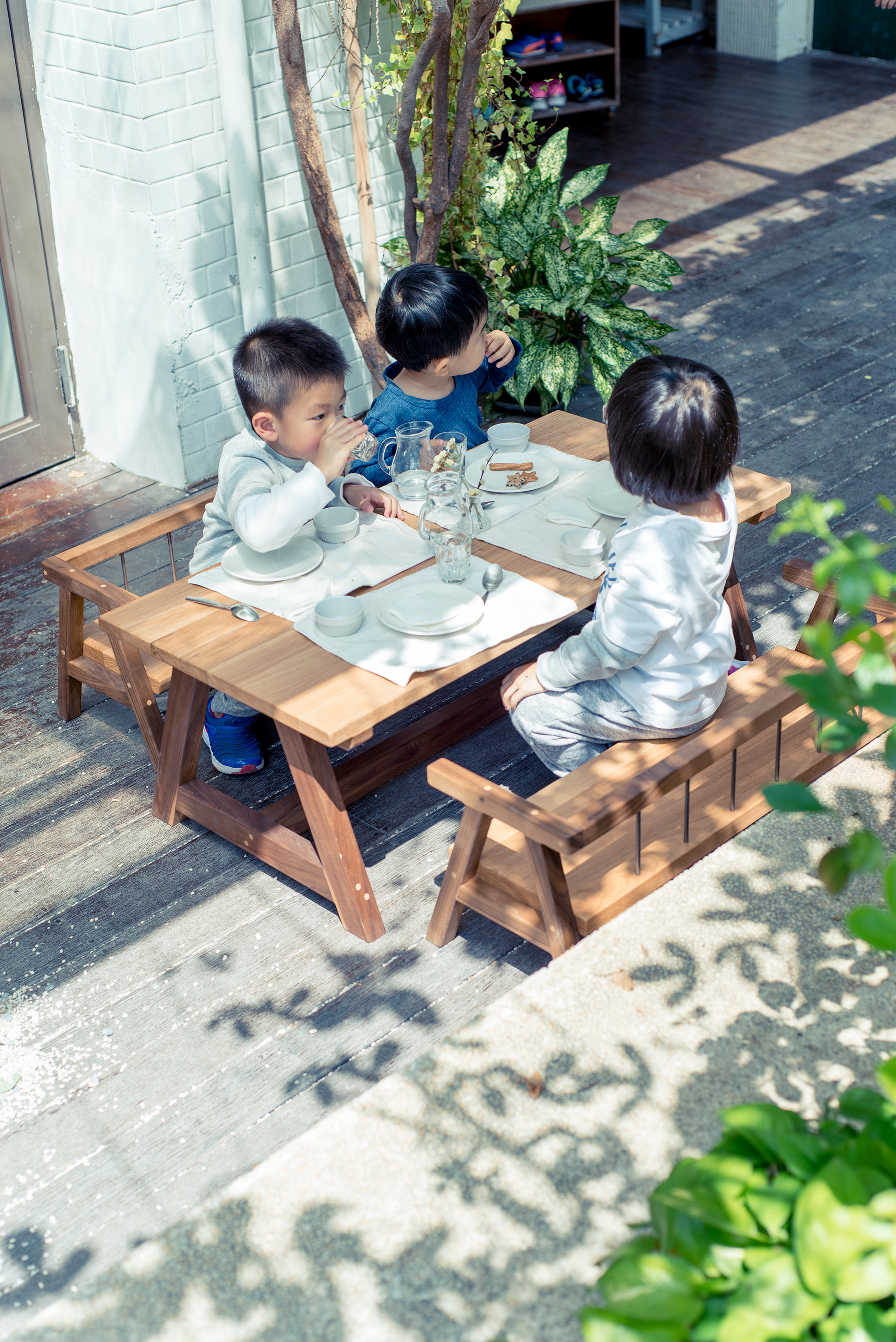 Kids Dining Table and Arm Bench Set