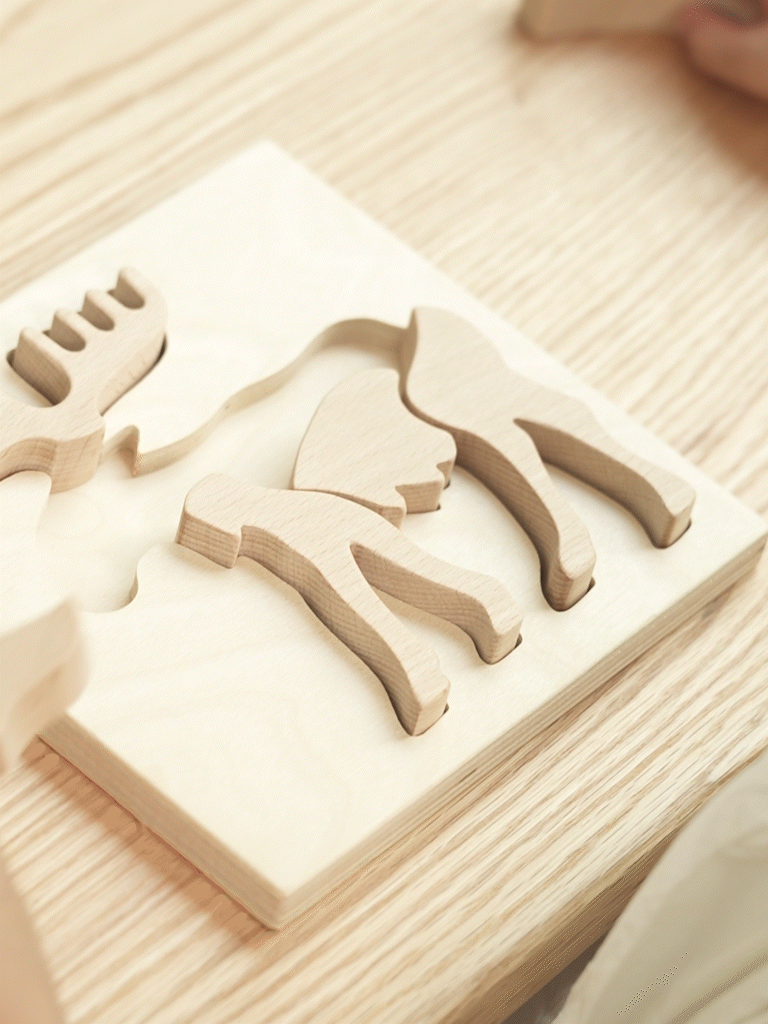 動物拼圖木頭 馴鹿 木質立體拼圖